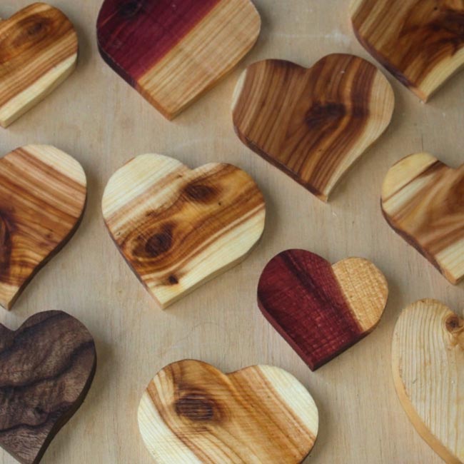 Lutefisk Woodworking custom cut wooden craft hearts made in Port Edwards, WI