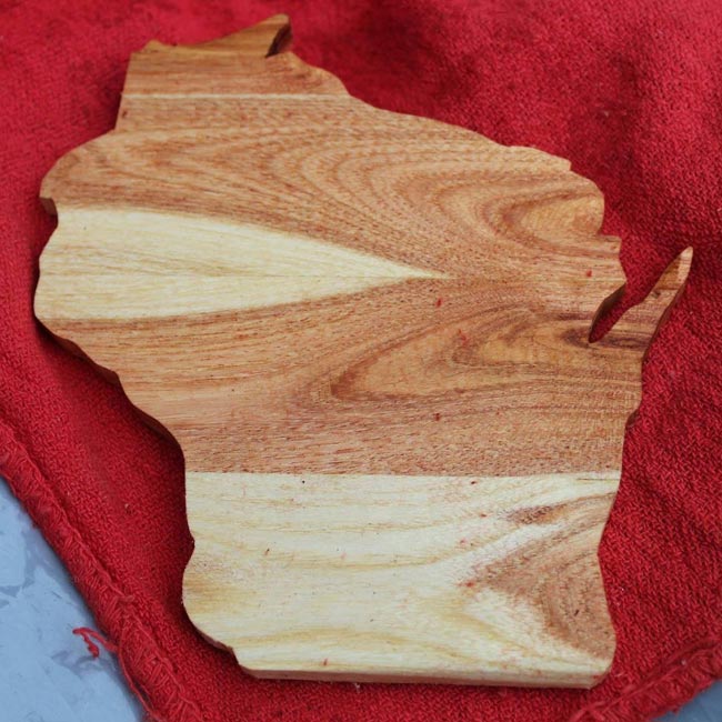 Custom state of Wisconsin wooden cutout by Lutefisk Woodworking in Port Edwards, WI