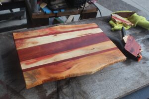 Custom wooden lapboards being stained by Lutefisk Woodworking handmade in Port Edwards, WI