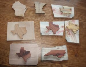 Custom wooden state of Texas in multiple stain options by Lutefisk Woodworking in Port Edwards, WI