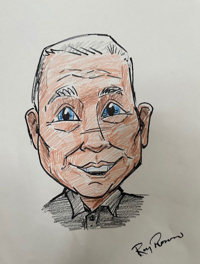 Caricature drawing of Loren from Lutefisk Woodworking in Port Edwards, WI